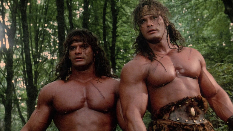 Kutchek and Gore in the woods in The Barbarians