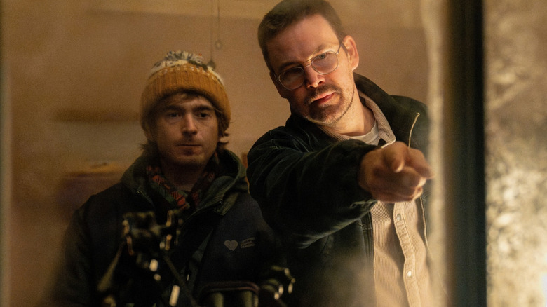 Zach Cregger directing Austin Abrams as Bryan on the set of Resident Evil