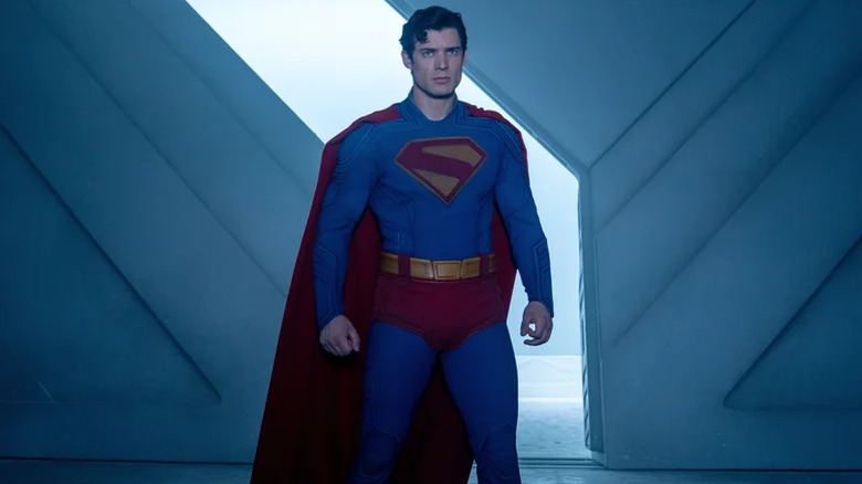 Superman standing at the entrance to the Fortress of Solitude looking stern in Superman