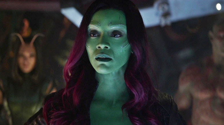 Zoe Saldana as Gamora aboard the Milano in Avengers: Infinity War