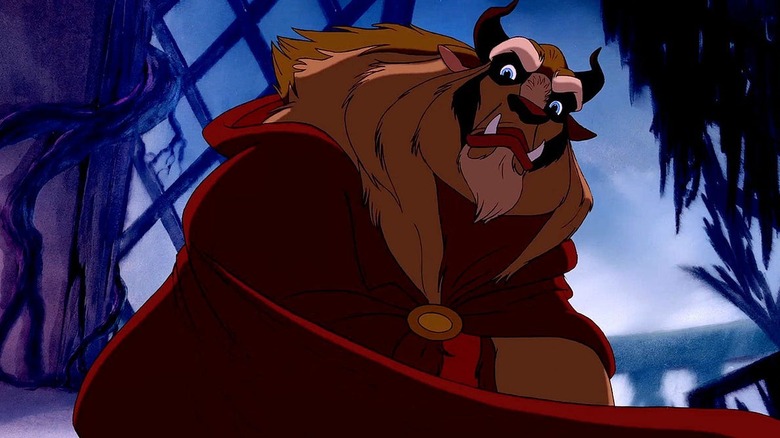 The Beast looking angry in his castle in Beauty and the Beast