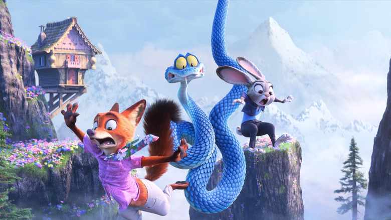 Nick, Gary, and Judy falling in Zootopia 2