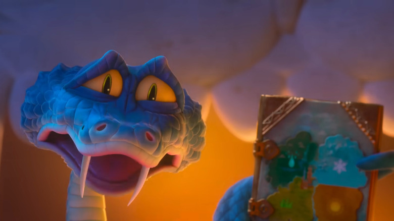 Gary houdt een boek omhoog met een vuur achter zich in Zootopia 2