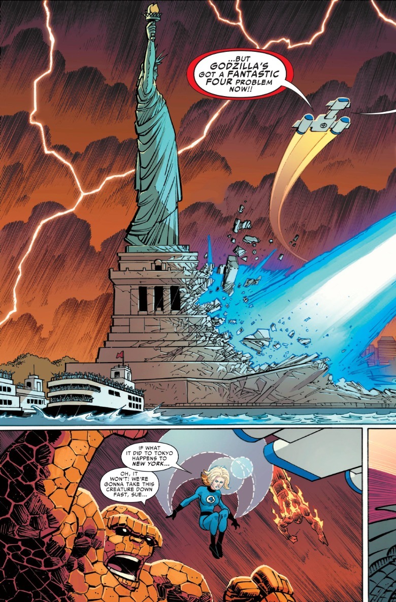 Godzilla vs Fantastic Four Page 2 Statue of Liberty destroyed