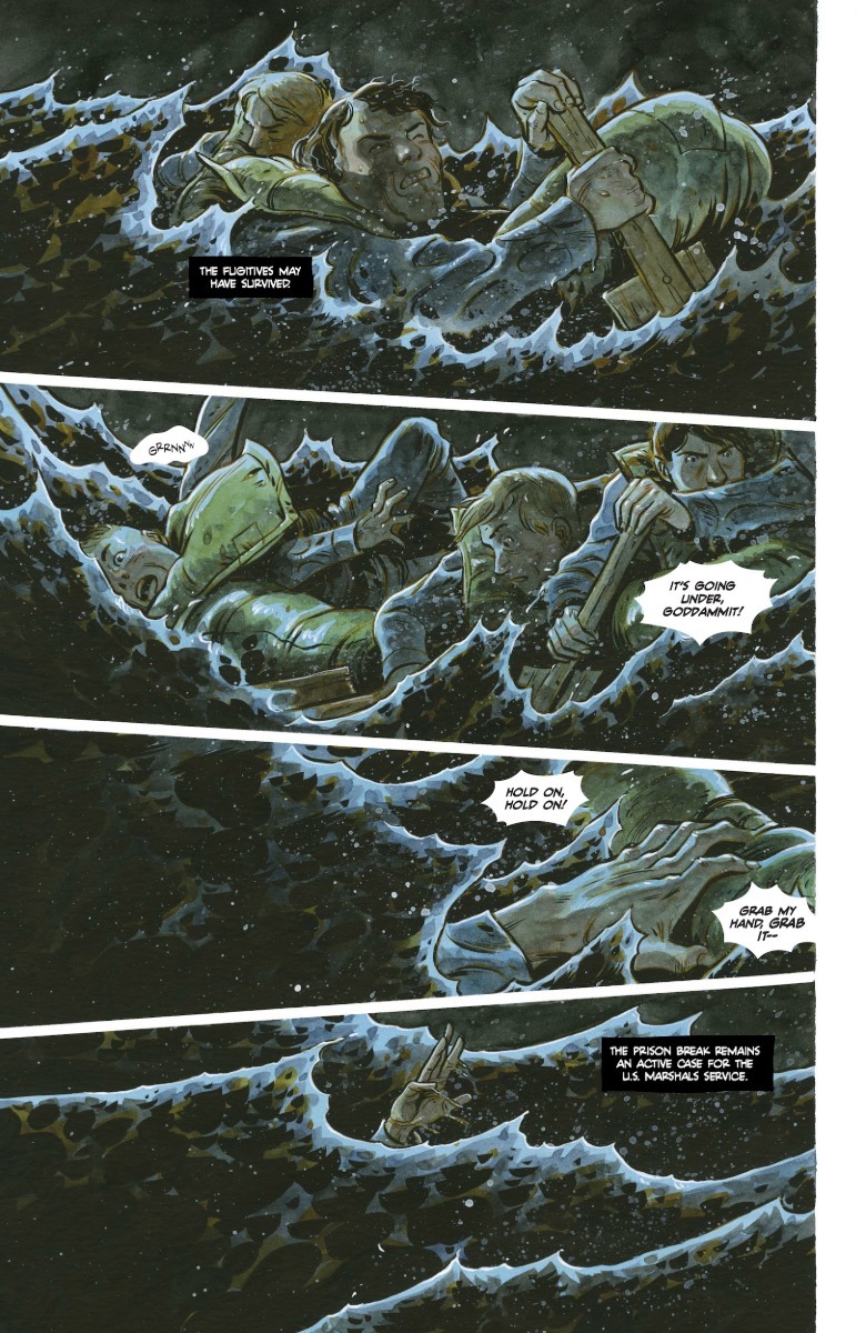 From Alcatraz #1 page 2 Frank and Clarence are swimming as John sinks