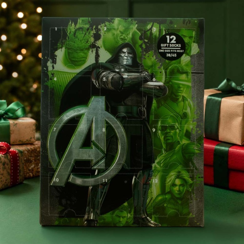 Avengers: Doomsday socks advent calendar box with Doctor Doom