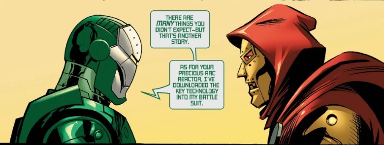 Green Iron Man vs Red and gold Doctor Doom