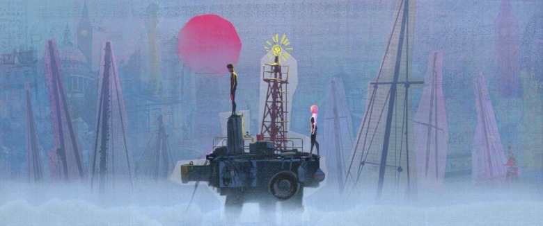 Miles and Gwen standing on a platform in Spider-Man: Beyond the Spider-Verse