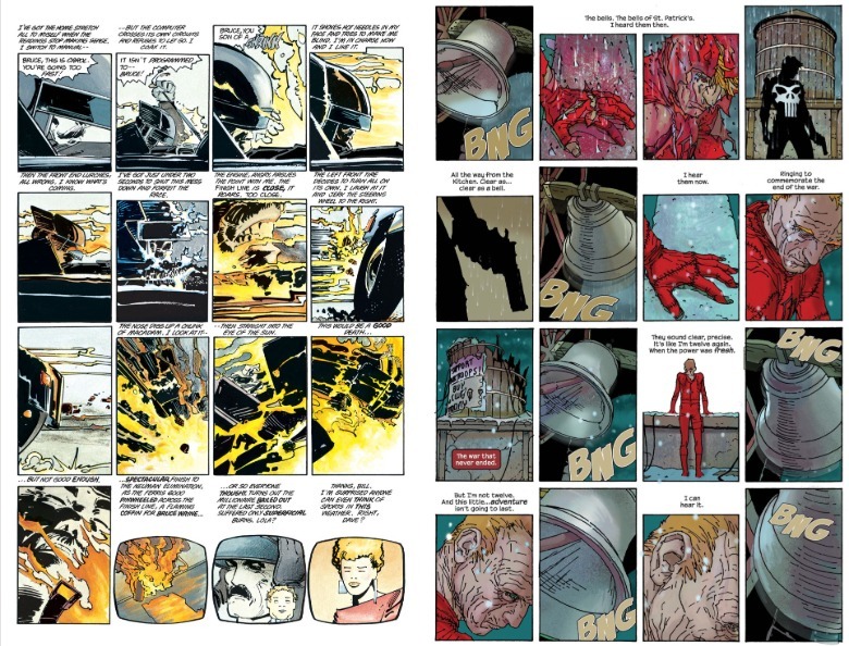 Dark Knight Returns-pagina naast Daredevil: Cold Day in Hell-pagina
