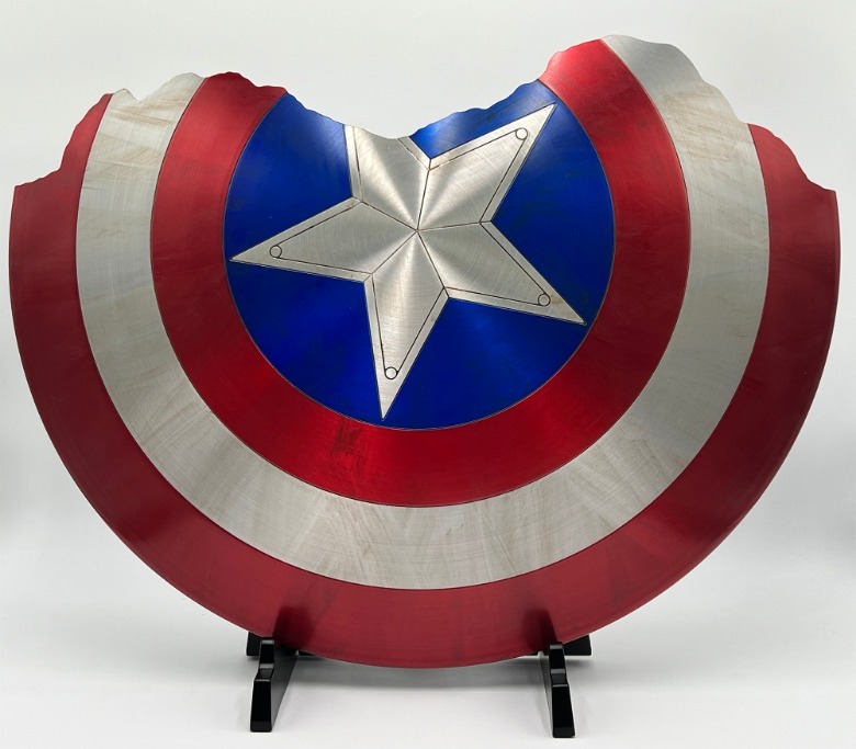 The battle-damaged front of Captain America's shield from Avengers: Endgame