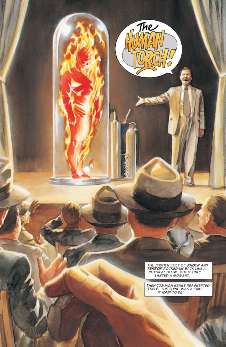 Phineas Horton displaying the Human Torch in Marvels #1
