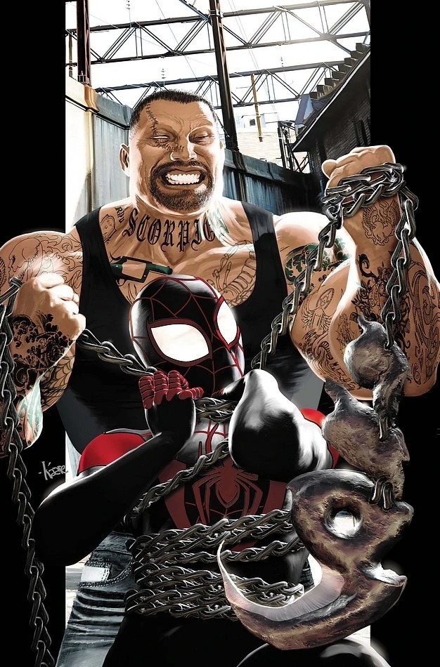Ultimate Spider-Man Miles Morales lutando com Maximus Gargan/Scorpion