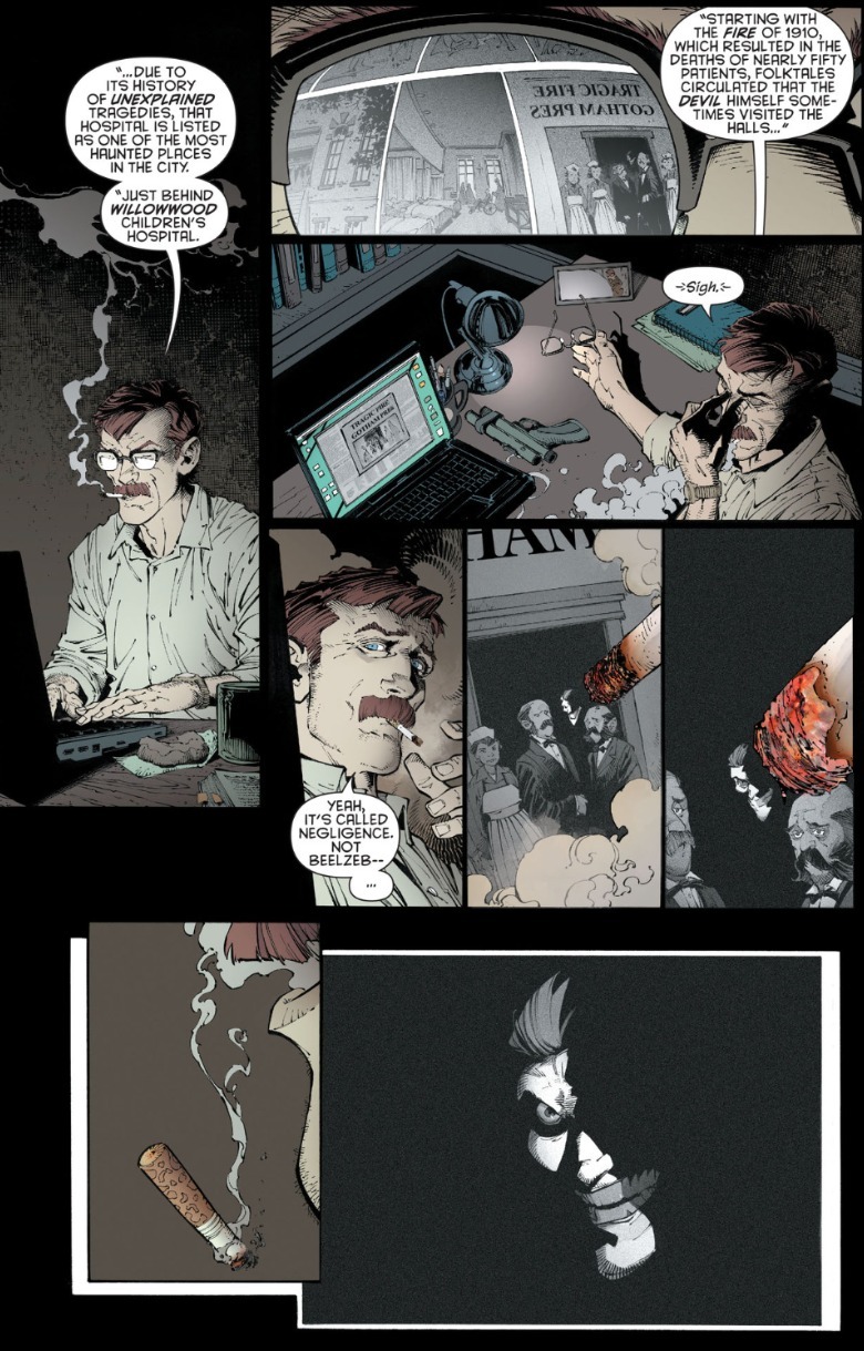 Batman #37 - Jim Gordon is looking into the image of Joker