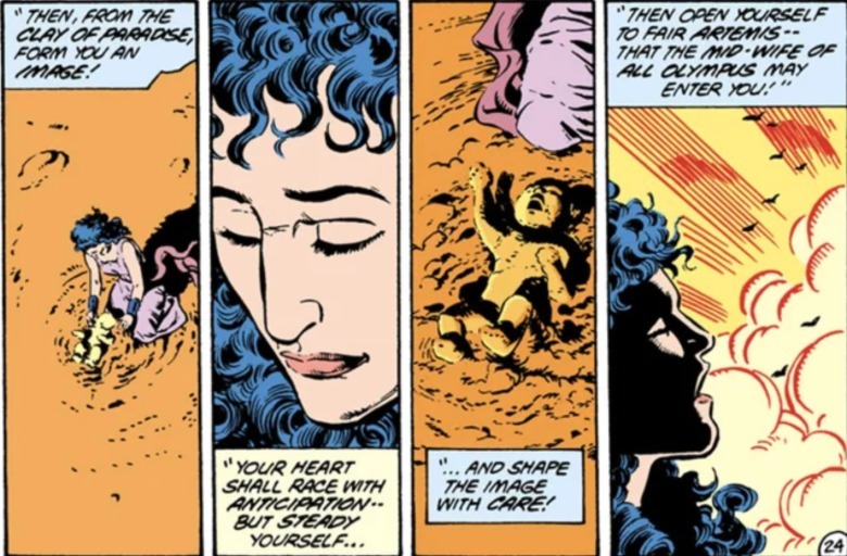 Hippolyta sculpts infant Diana from clay