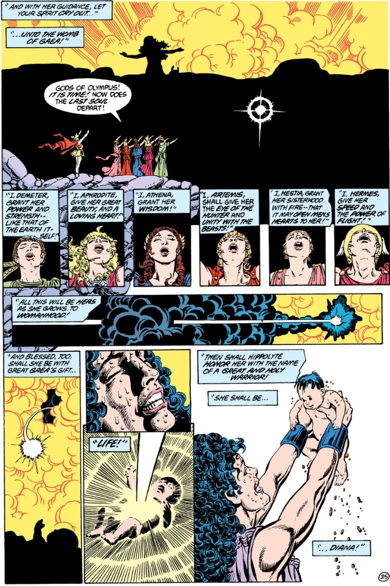 George Perez Wonder Woman Diana's birth with blessings from the Gods