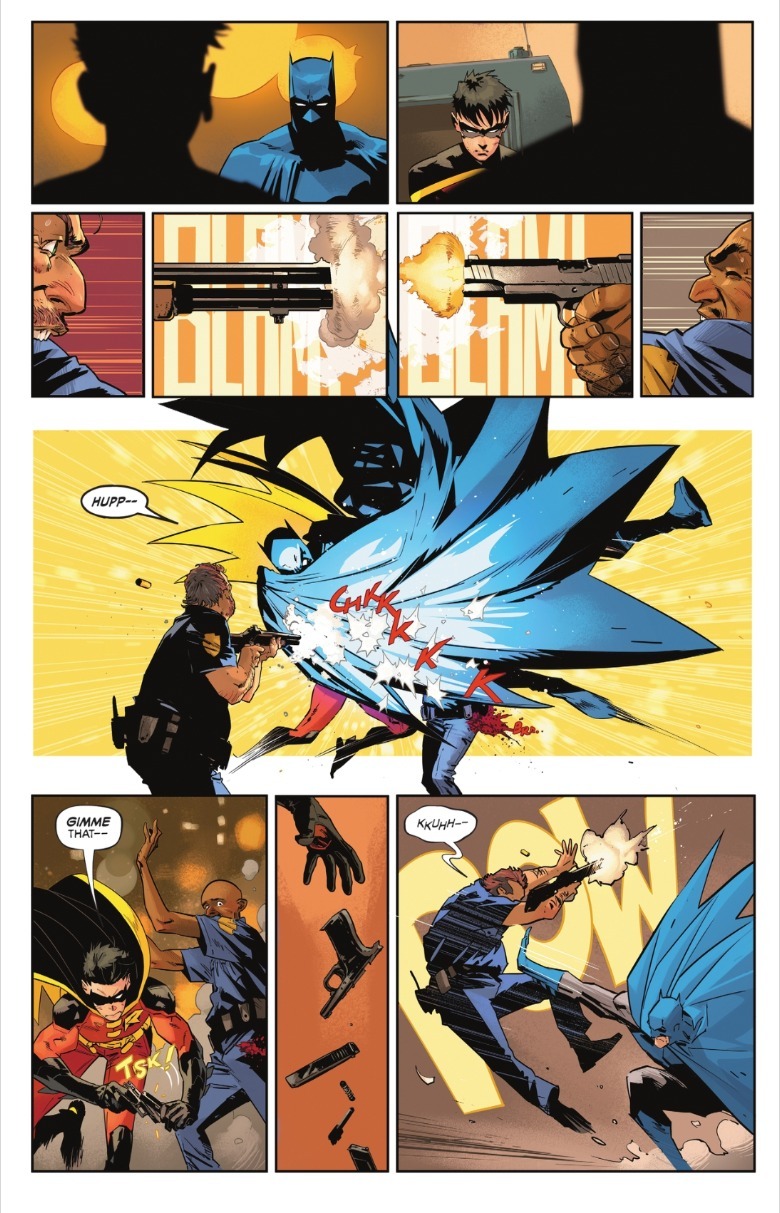 Batman #2 Batman and Robin fighting cops