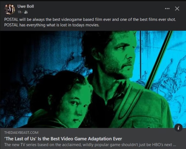 Uwe Boll's comment on Facebook