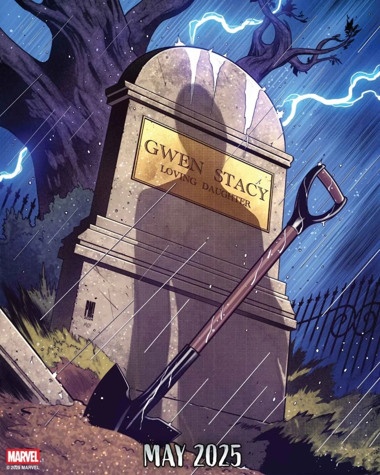 Gwen Stacy grave in Marvel Comics Spider-Man promo for 2025