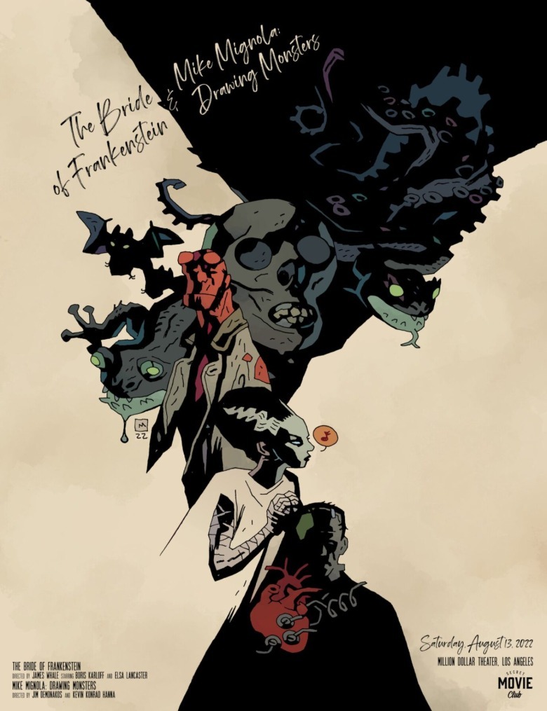Hellboy Bride of Frankenstein crossover poster drawn by Mike Mignola