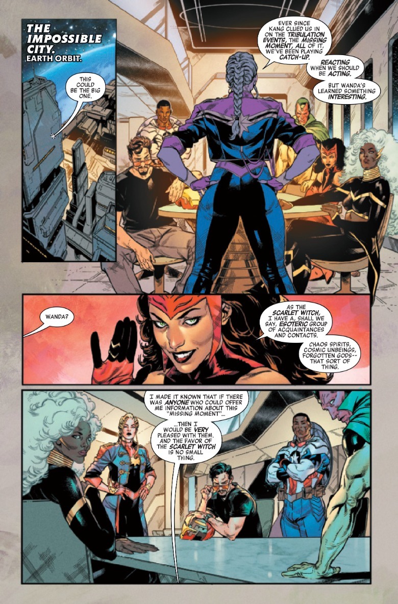 Vingadores #22 Capitão Marvel Tony Stark Capitão América Visão Feiticeira Escarlate Tempestade