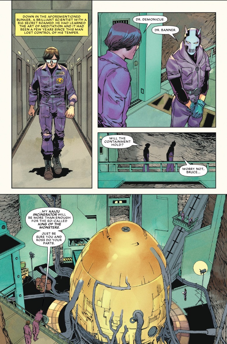 Godzilla vs hulk page 1 Bruce Banner and Dr Demonicus