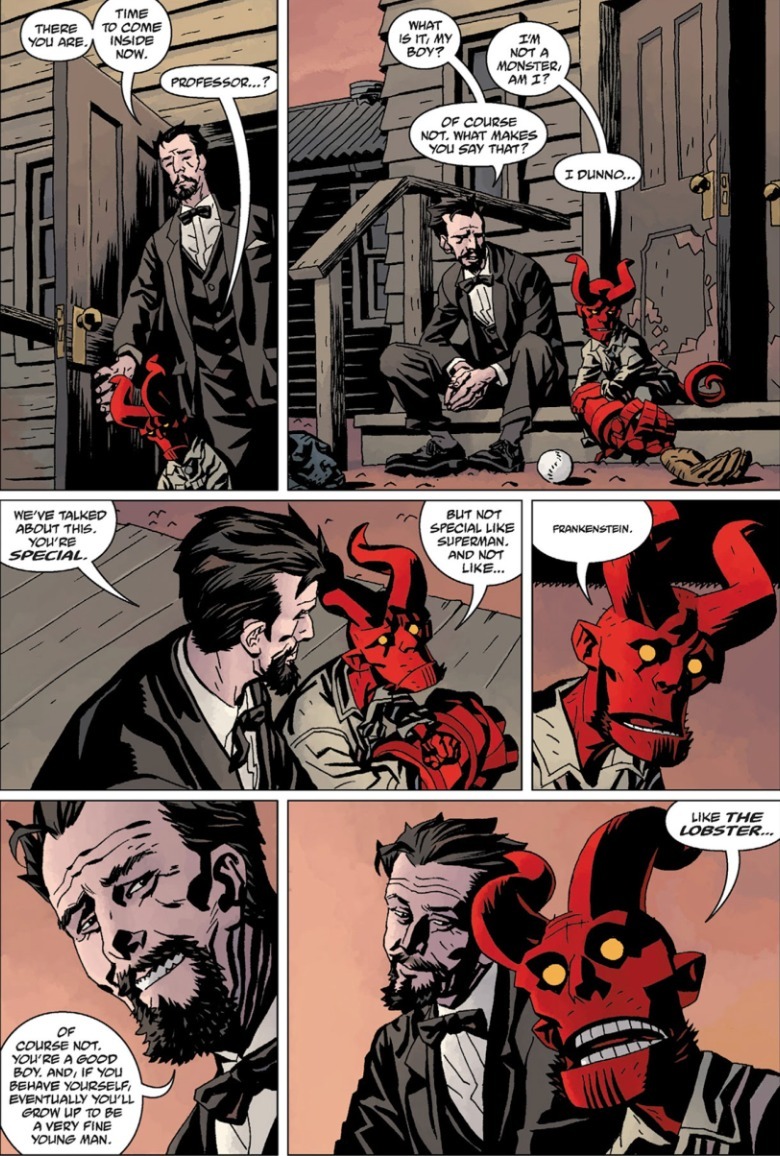 Hellboy Storm and the Fury El profesor Broom y el pequeño Hellboy hablando