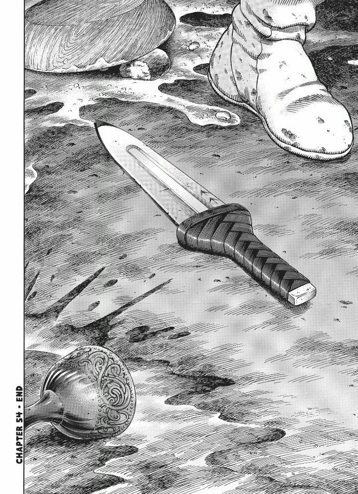 Vinland Saga chapter 54 final page showing Thorfinn's dropped dagger
