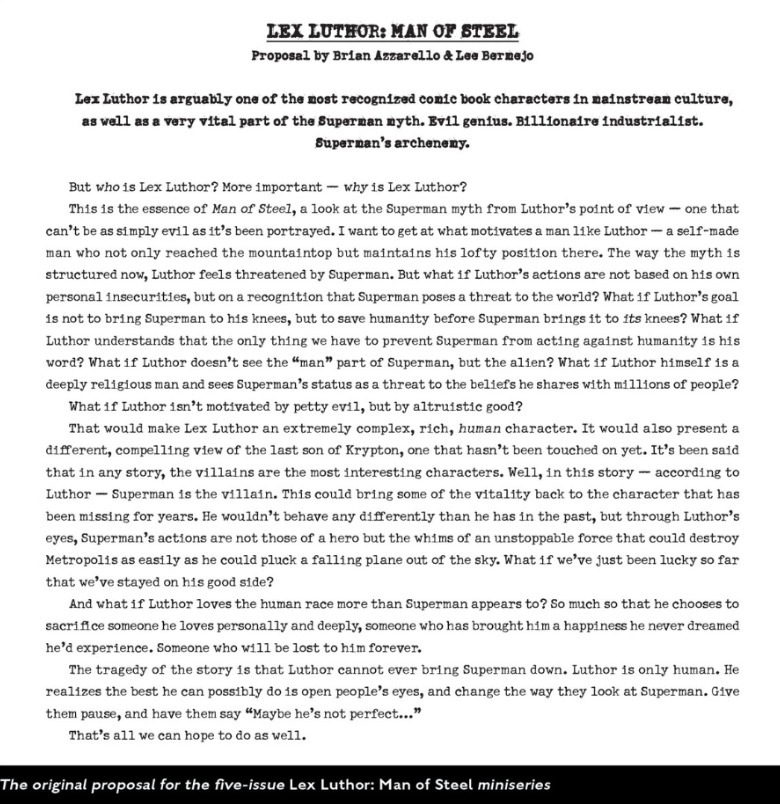 Lex Luthor: Man of Steel Original pitch document