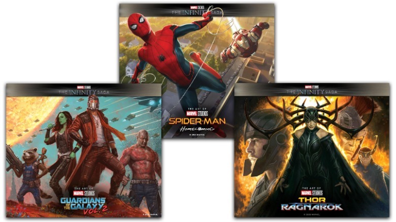 Covers from artbooks for the Marvel Studios movies of The Infinity Saga