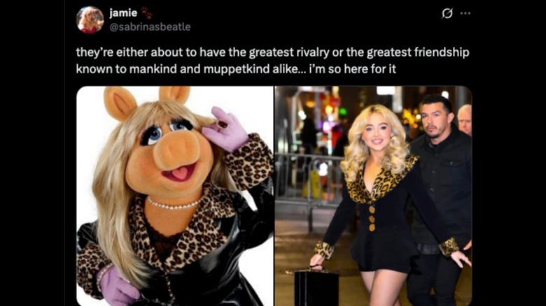 A screenshot of a tweet about Sabrina Carpenter doing a Muppets show