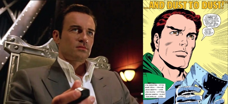 Julian McMahon as Victor von Doom in Fantastic Four (2005) side by side with the unmasked Doctor Doom from Secret Wars (1984)