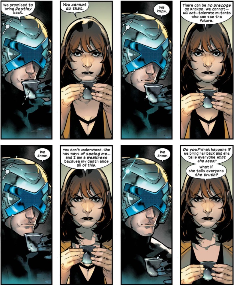 Powers of X #6 Charles Xavier and Moira Mactaggert talk about resurrecting Destiny