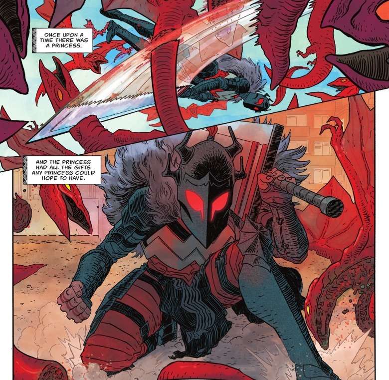 Absolute Wonder Woman wearing a helmet and slaying demons