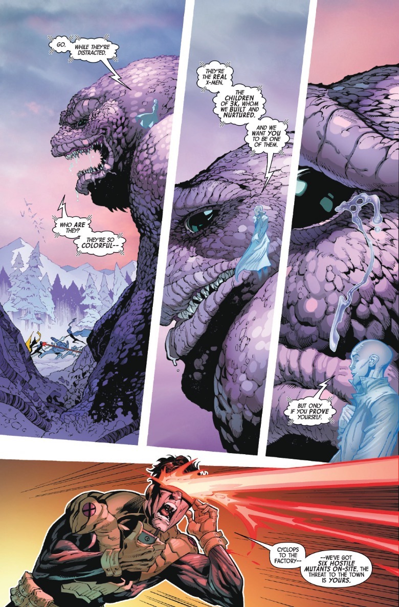 X-Men #16 page 4 Cassandra Nova and PIPER COBB versus Cyclops
