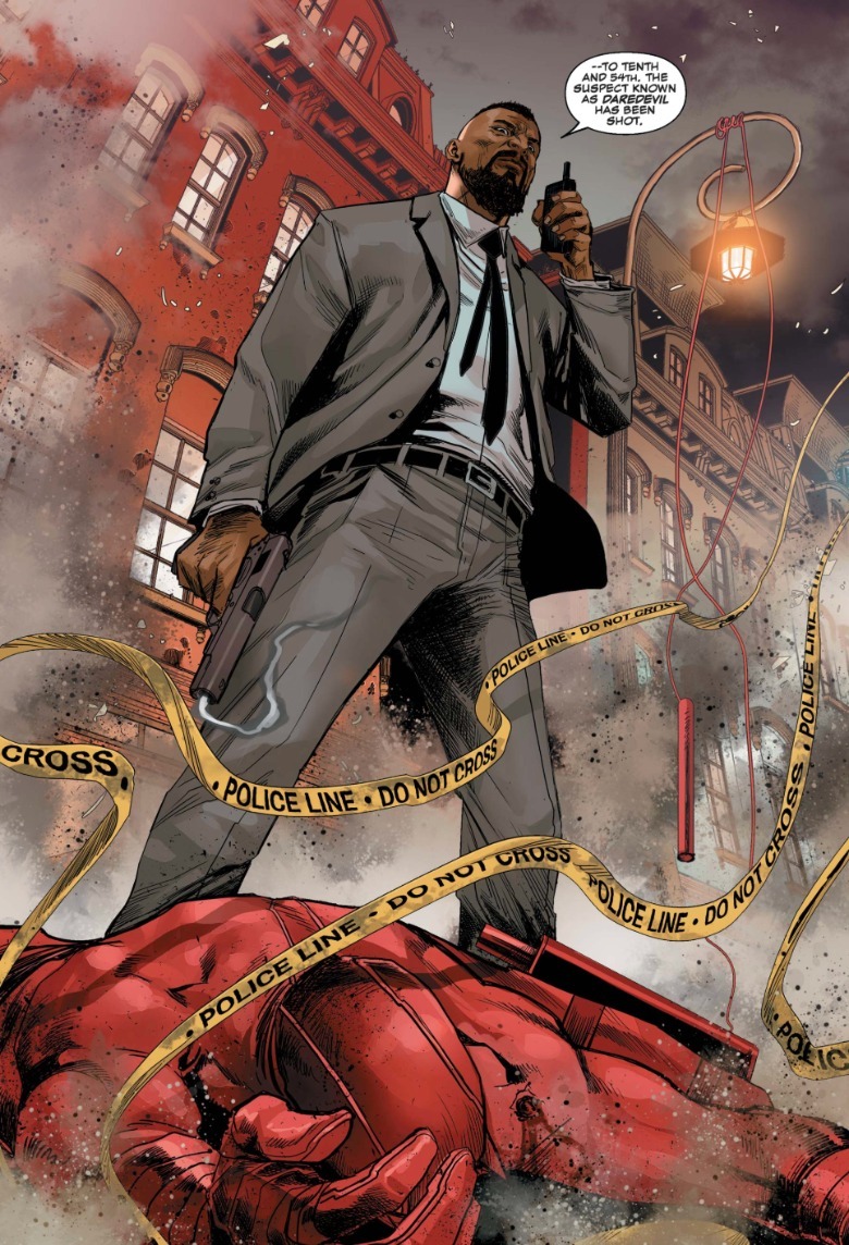 Daredevil # 2 Finishing Cole North standing above Daredevil holding a smoking pistol