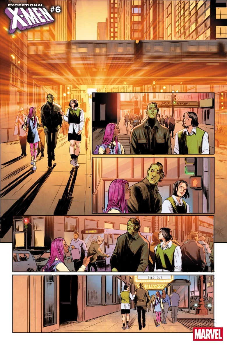 Extraordinario X-Men #6 Bronze Brawler Axo camina hacia el atardecer