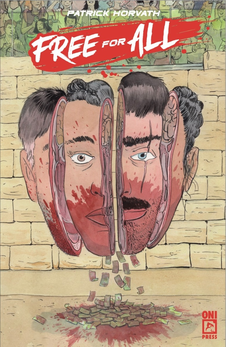 Free for all cover No. 1 by Patrick Horvath shows the heads of the head