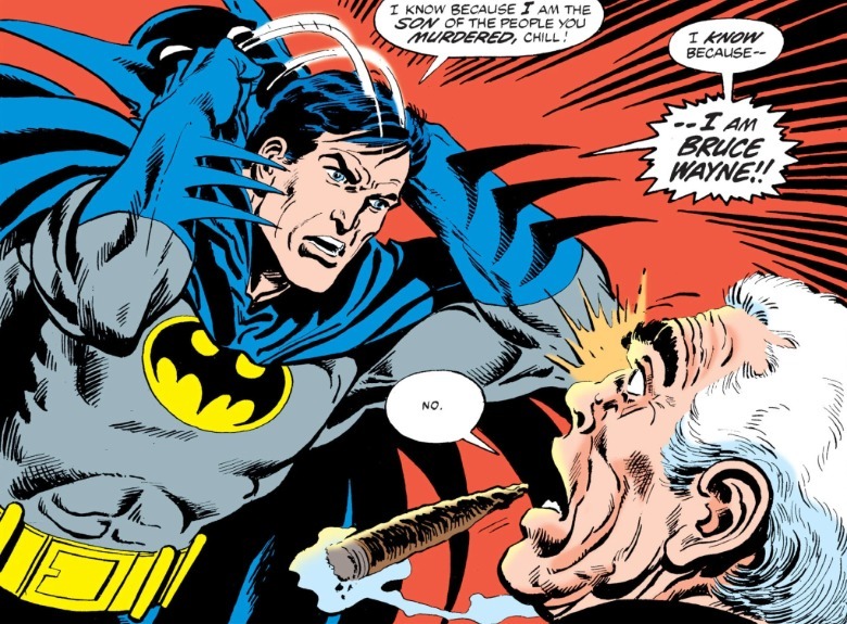Batman uninstall himself as Bruce Wayne in front of Joe Chill by John Byrne