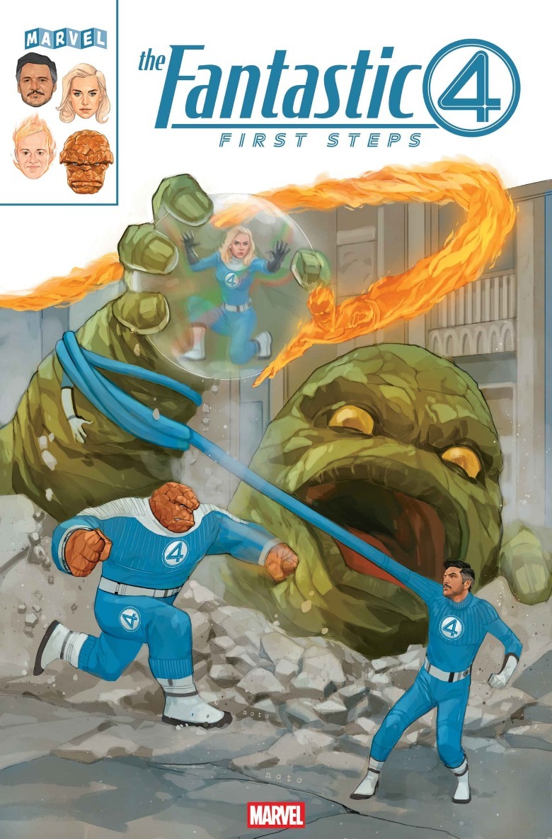 The Fantastic Four: First Steps tie-in comic book front cover of the team fighting Giganto