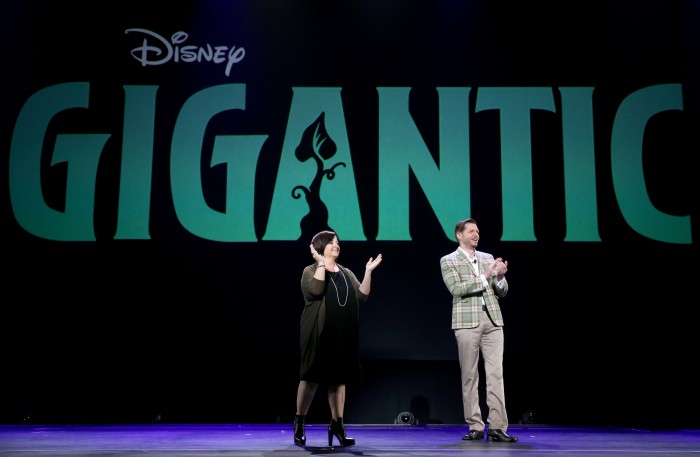 ANAHEIM, CA - AUGUST 14: Producer Dorothy McKim (L) and director Nathan Greno of GIGANTIC took part today in 