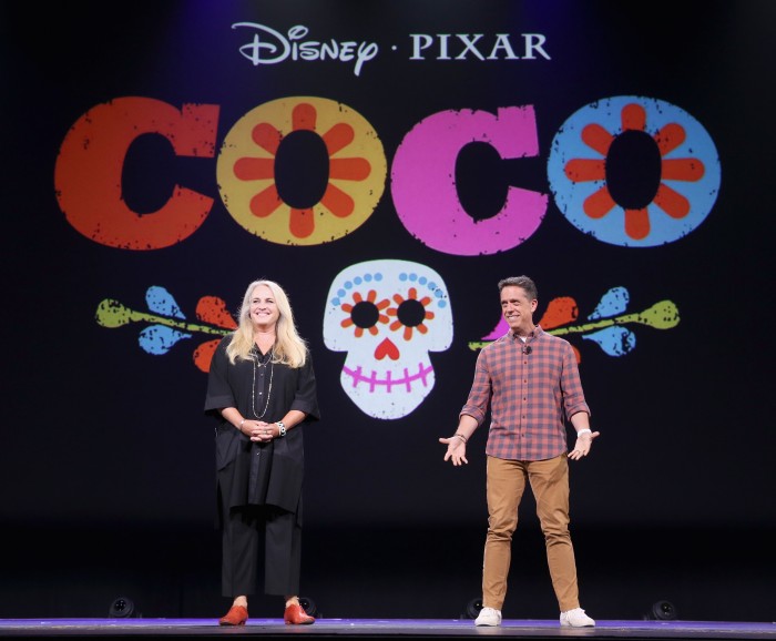 ANAHEIM, CA - AUGUST 14: Producer Darla K. Anderson (L) and director Lee Unkrich of COCO took part today in 