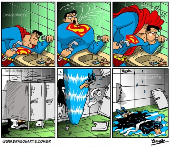 Superman cleans pipe