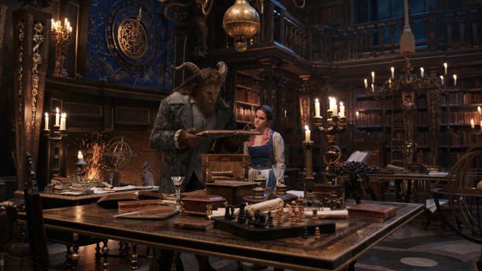 Beauty and the Beast - Beast (Dan Stevens) and Belle (Emma Watson) in library