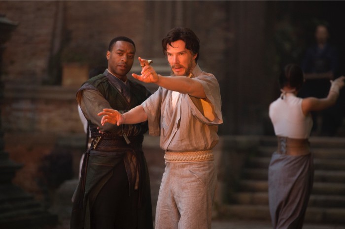 Benedict Cumberbatch as Doctor Strange being trained by Chiwetel Ejiofor as Baron Karl Mordo in Doctor Strange