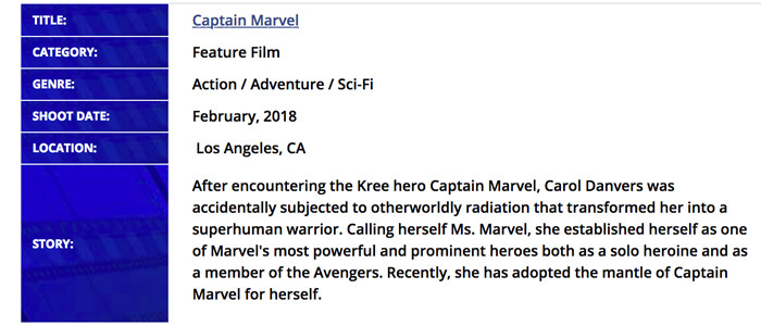 Captain Marvel production info