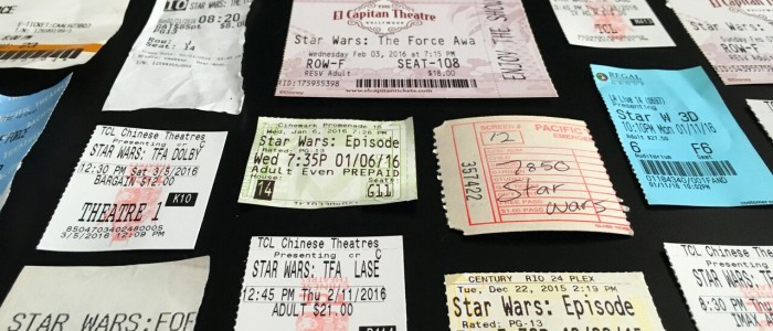 Bradley King's Force Awakens ticket stubs