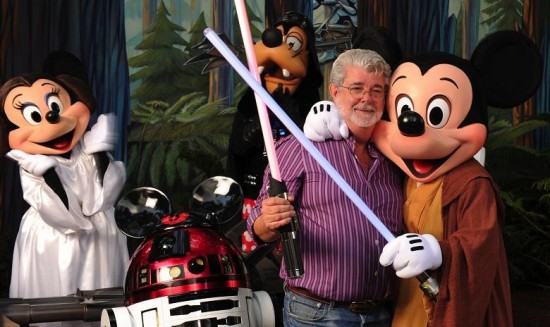 George Lucas with Disney Star Wars characters