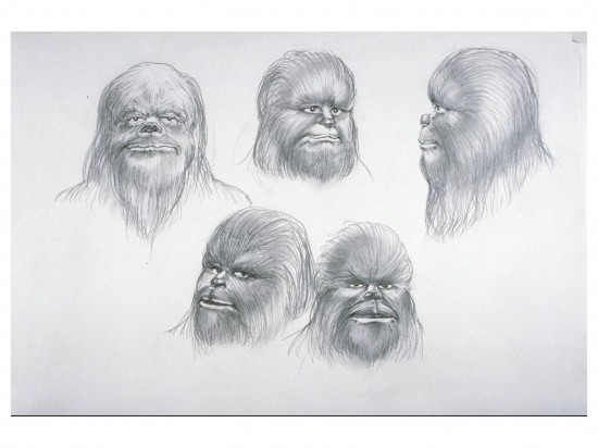 sketch by Ralph McQuarrie which was used by Star Wars make-up supervisor Stuart Freeborn to create Chewbacca's mask