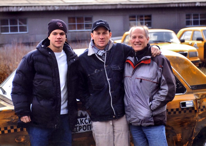 Frank MArshall and Matt Damon on the set of Bourne