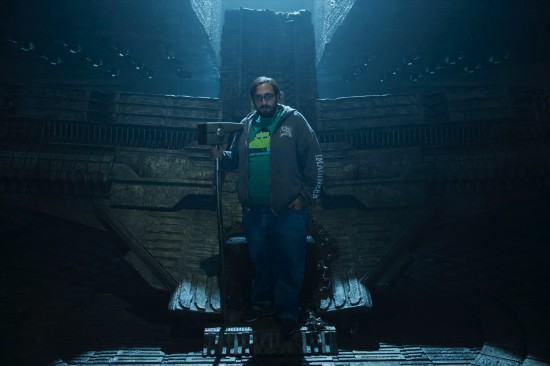 Peter Sciretta on the set of Ronin's throne in the dark aster on Guardians of the Galaxy